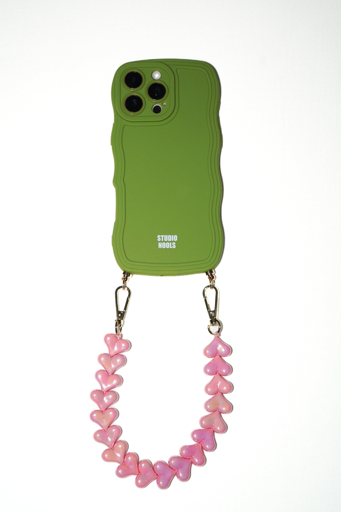 Heart phone cord shiny baby pink