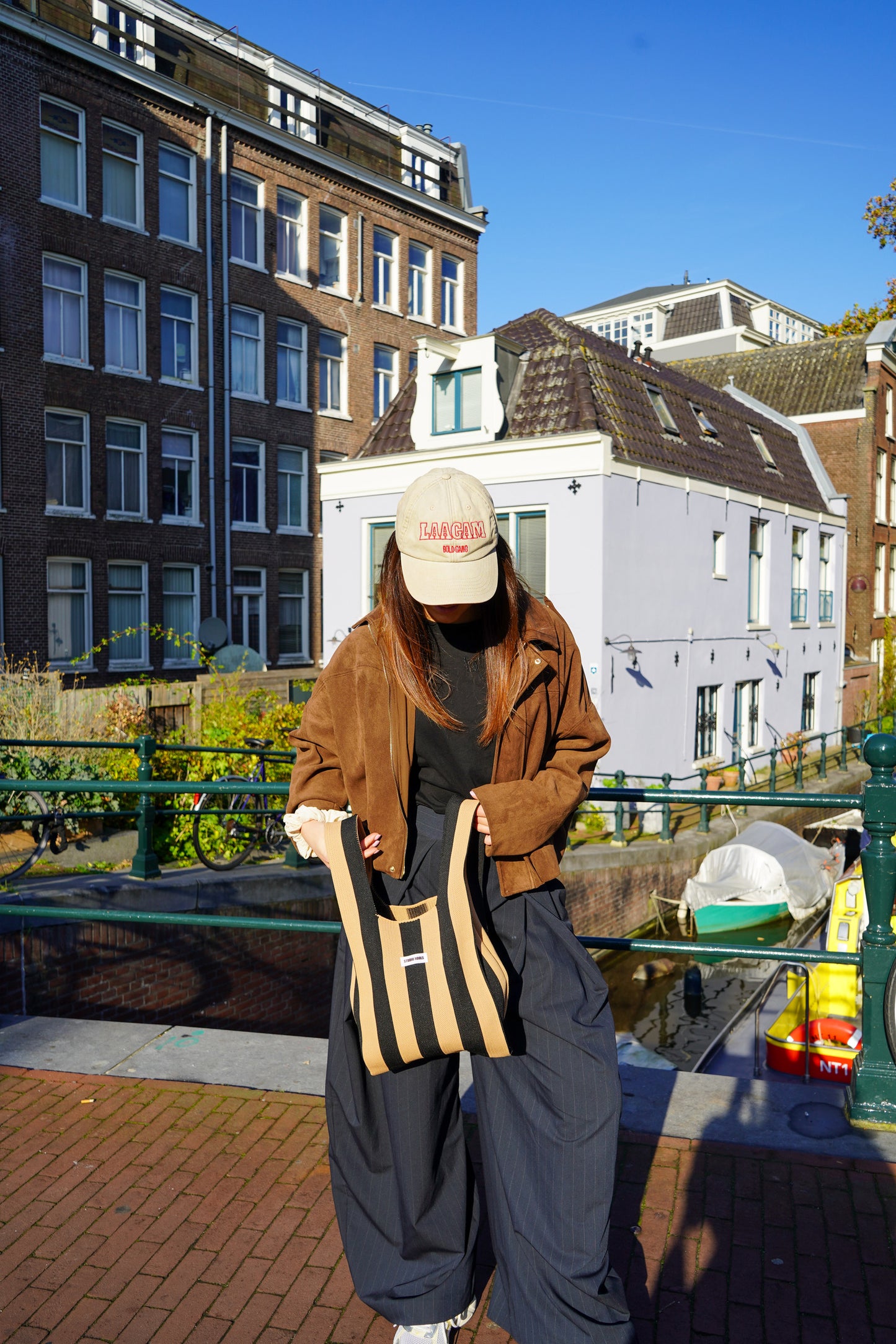 Fay bag stripes beige/black