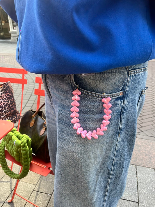 Heart phone cord shiny baby pink