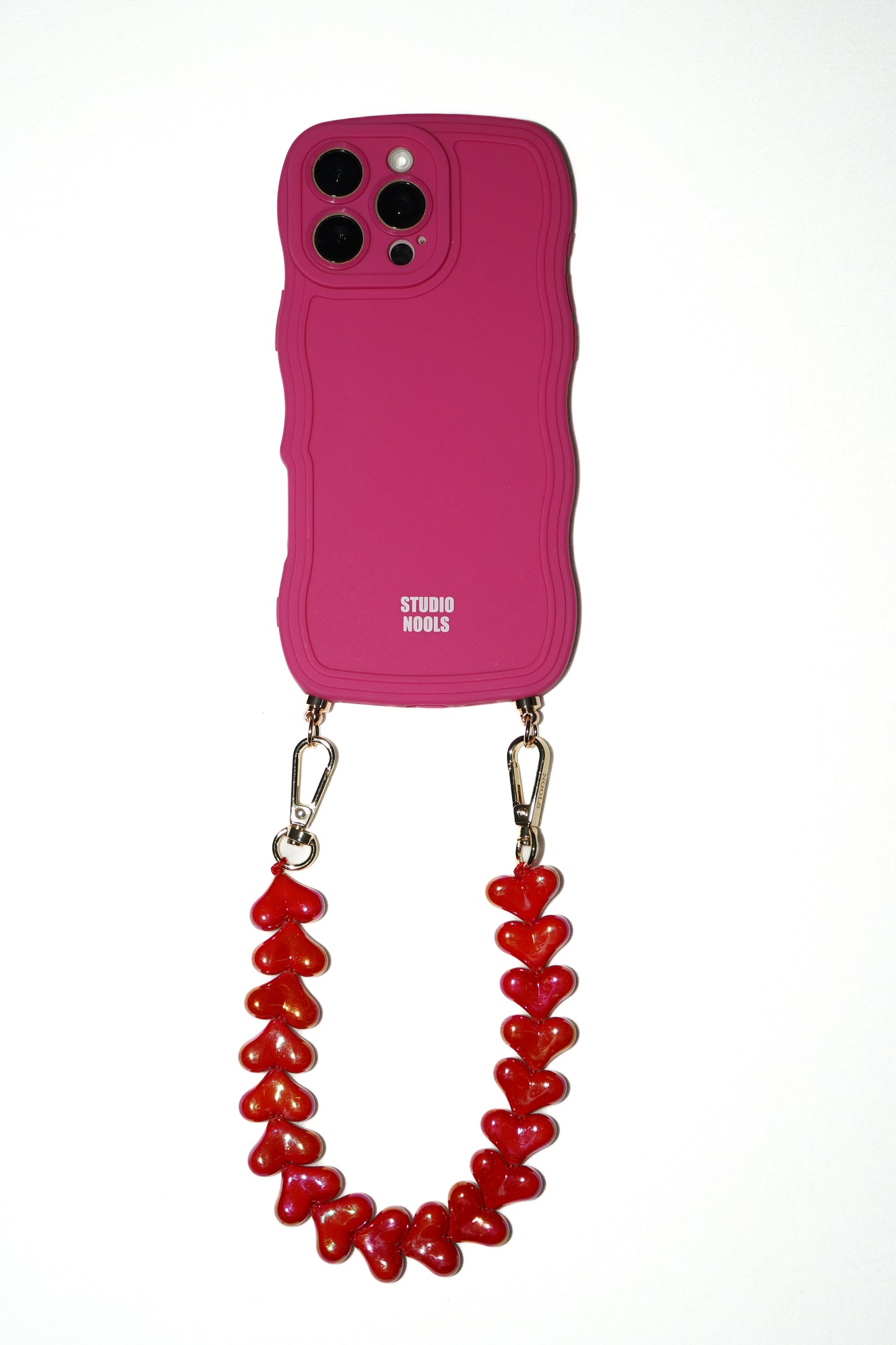 Heart phone cord shiny coral
