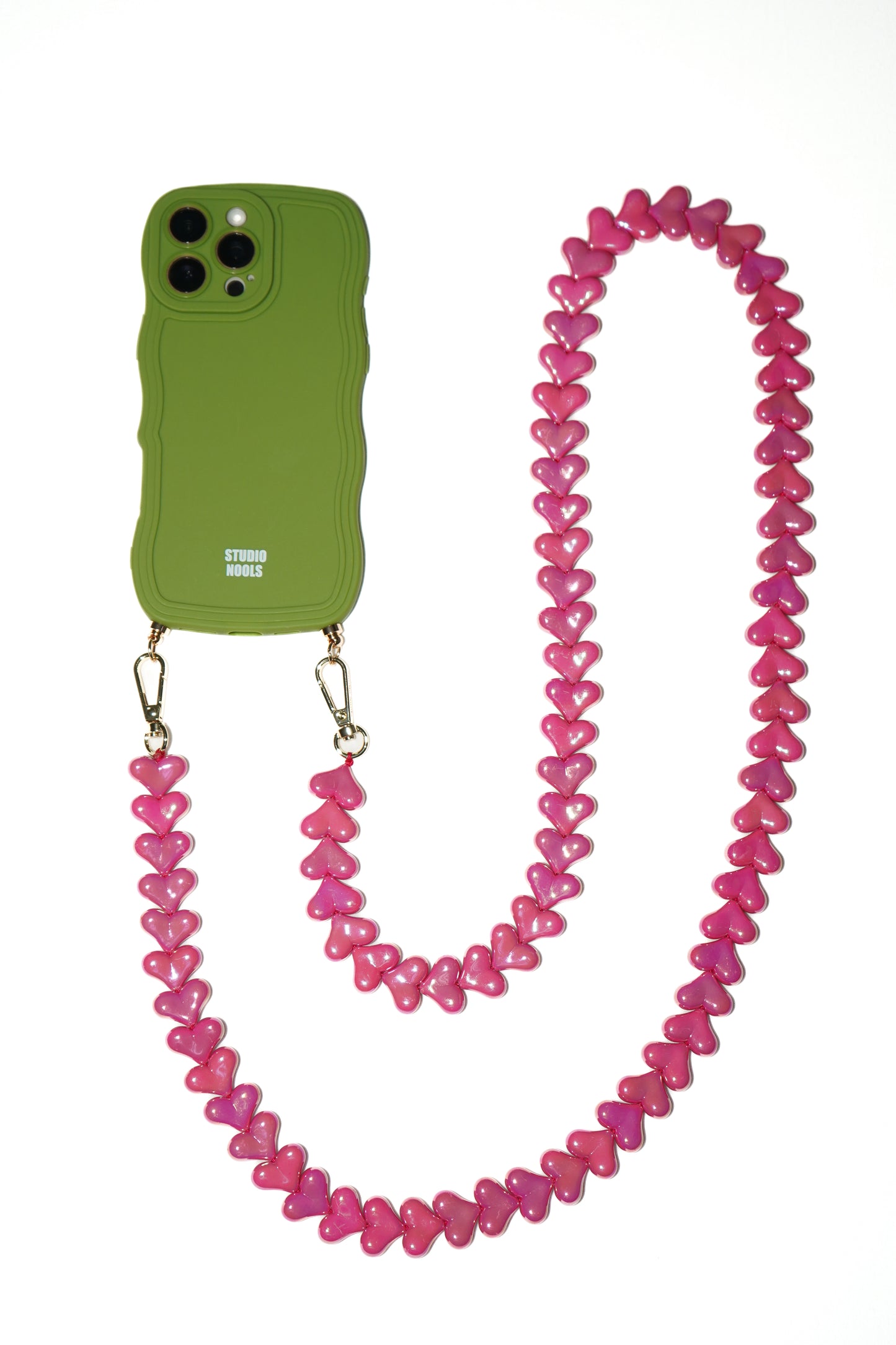 Heart phone cord long shiny pink