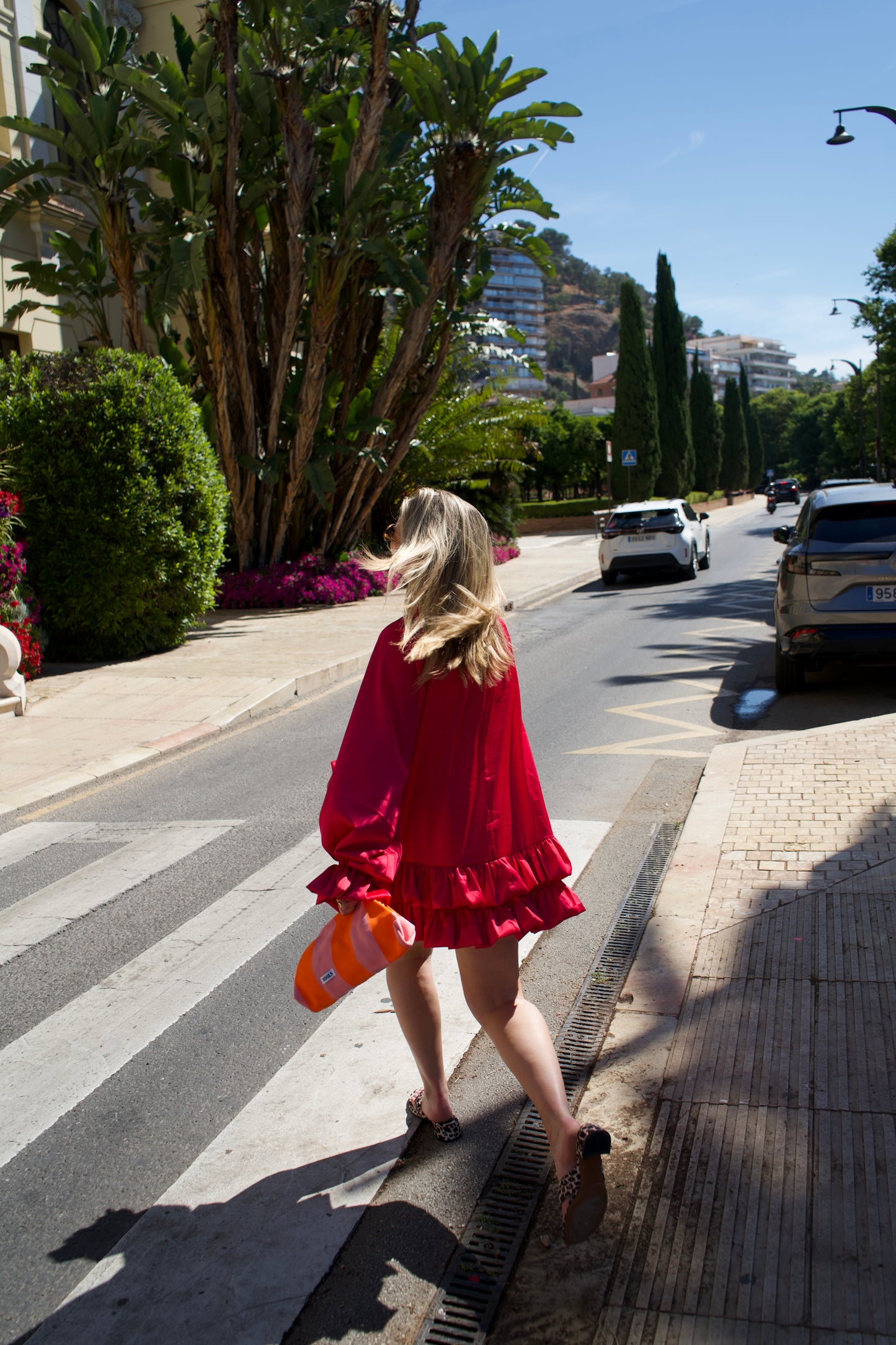 Nools clutch stripe pink/orange