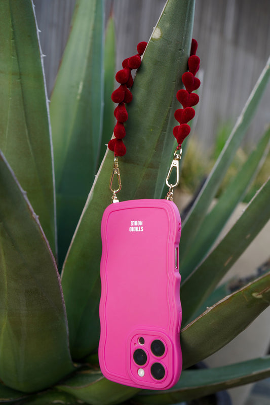 Heart phone cord velvet bordeaux