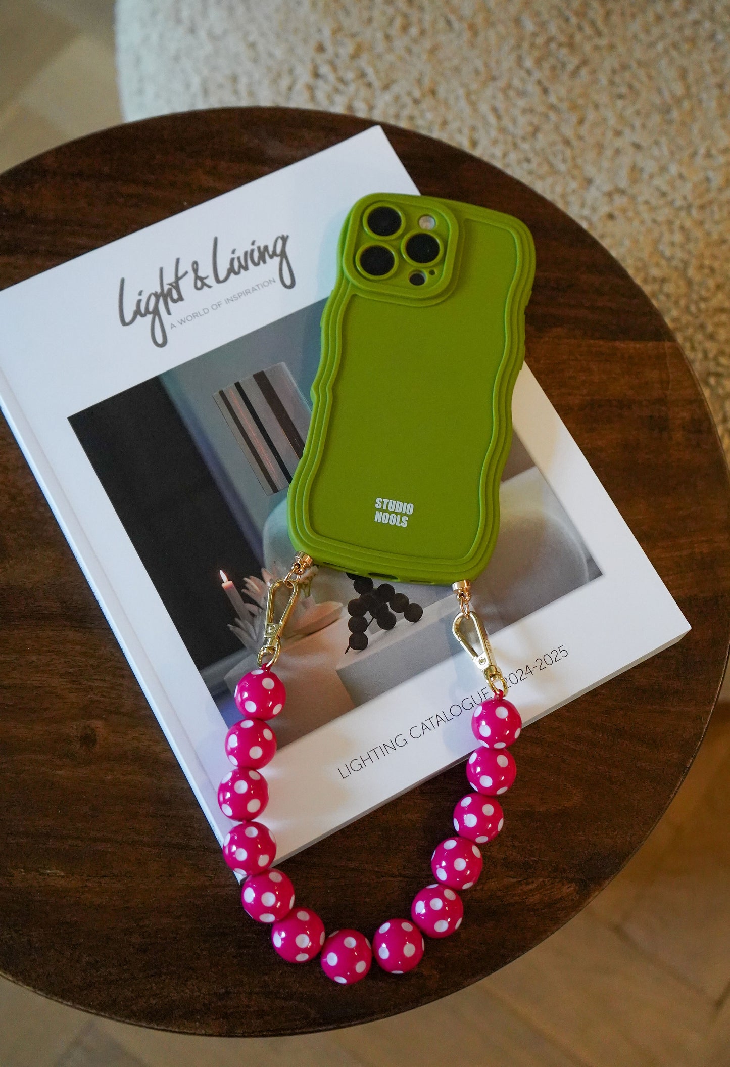 Polka phone cord pink