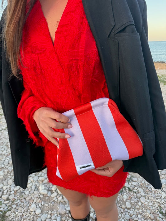 Nools clutch stripe lila/red